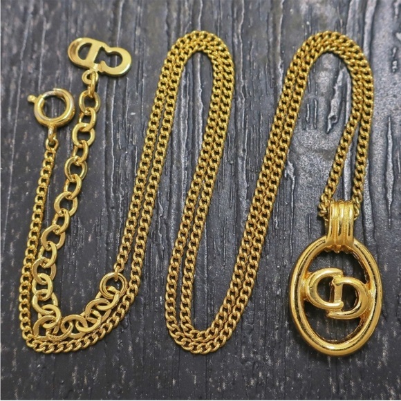Christian Dior Gold Chain Necklace with Logo Pendant - Picture 1 of 5